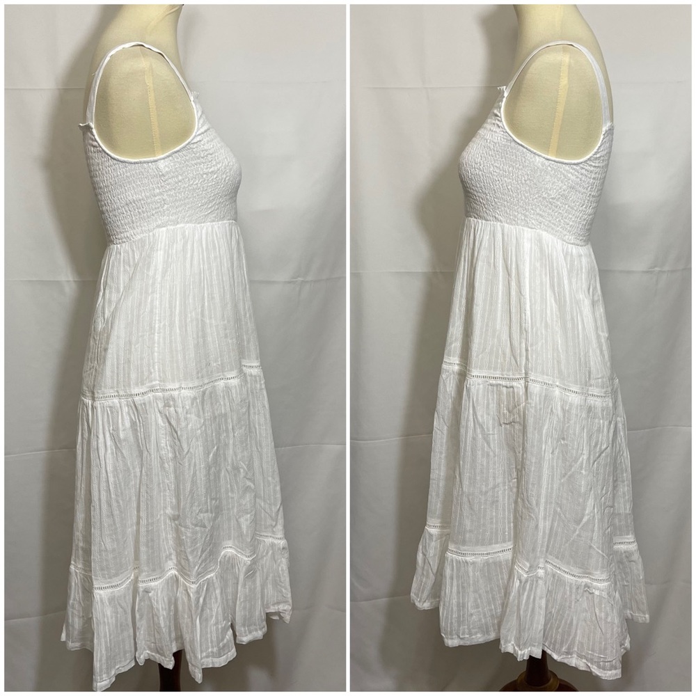 Joie Smocked Crochet Trim Tiered MIDI Dress - Picture 3 of 13